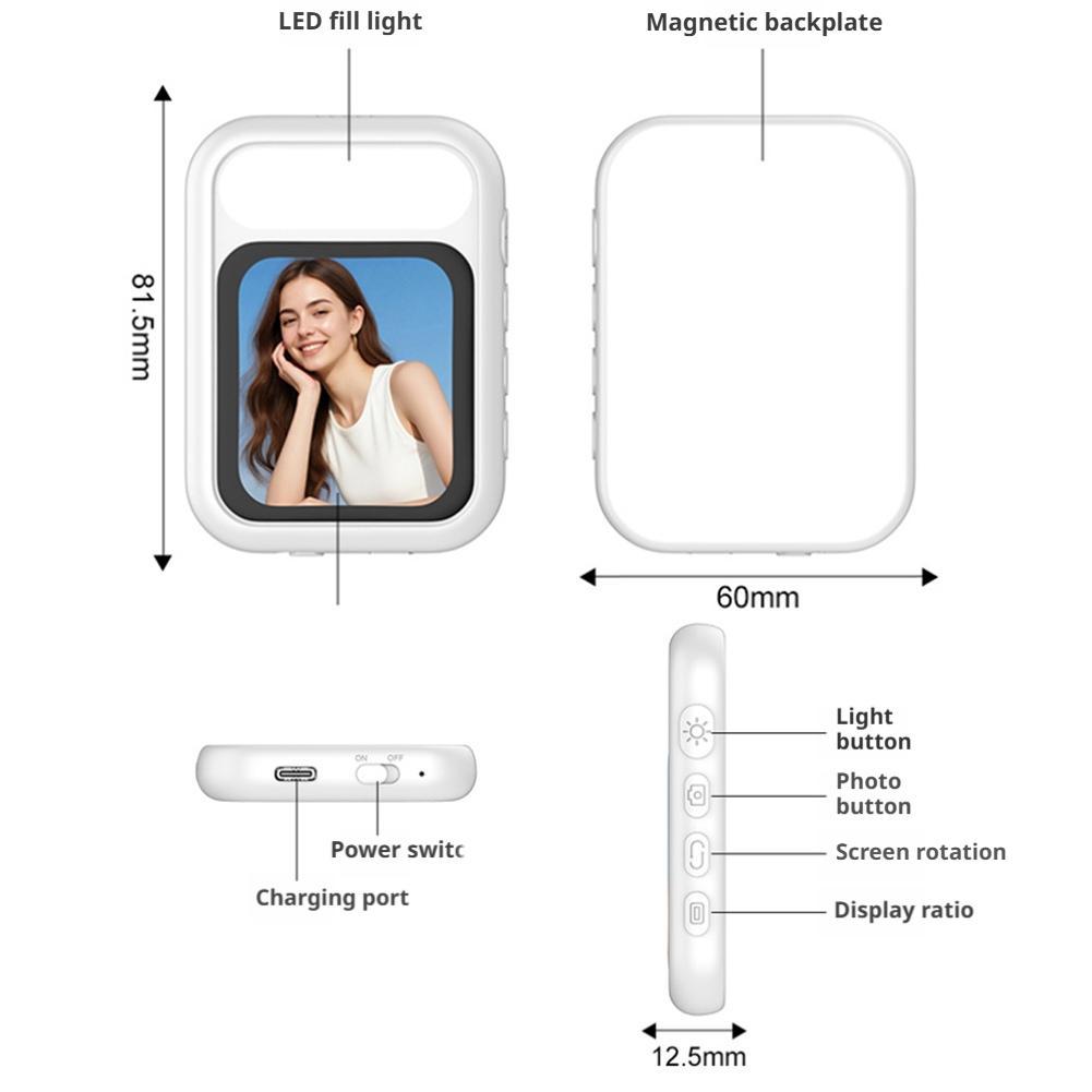 Compact Camera Mirrorless - หน้าจอแสดงผลสำหรับถ่ายเซลฟี่แบบแม่เหล็ก Tebe สำหรับ iPhone Mini พร้อมฟังก์ชันมิเรอร์หน้าจอและไฟ
