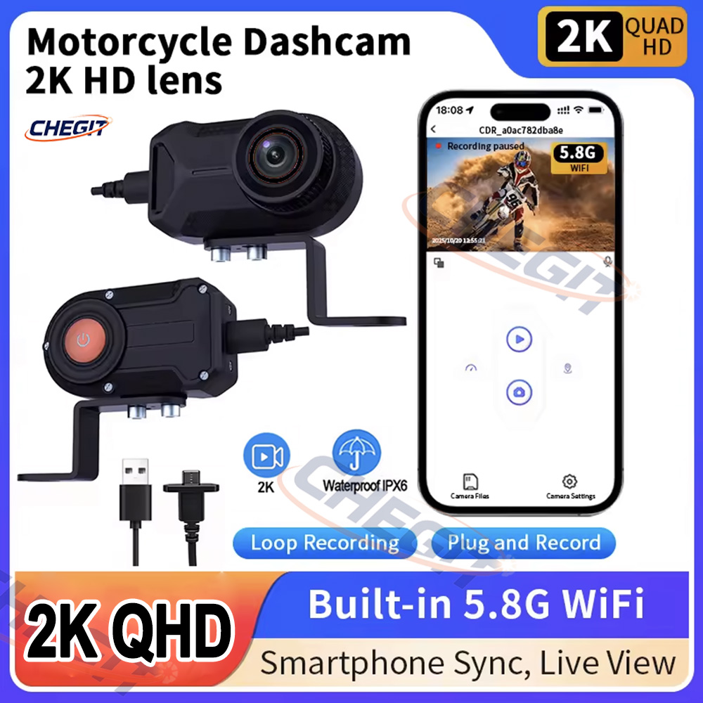 Compact Camera Mirrorless - กล้องบันทึกภาพมอเตอร์ไซค์ 2K HD WiFi พร้อมกล้องกันน้ำ IP66