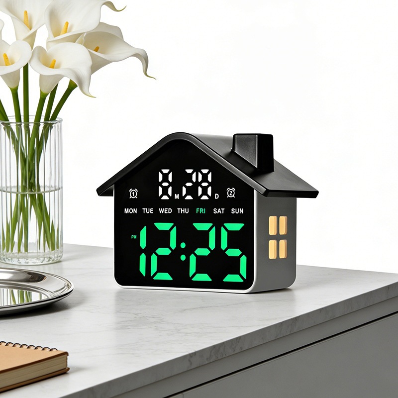 Modern Electronics Gadgets - นาฬิกาปลุก LED รูปทรงบ้าน นาฬิกาดิจิตอลอิเล็กทรอนิกส์อเนกประสงค์พร้อมไฟกลางคืนตกแต่ง ตั้งเวลาปลุกสำหรับห้องนอน