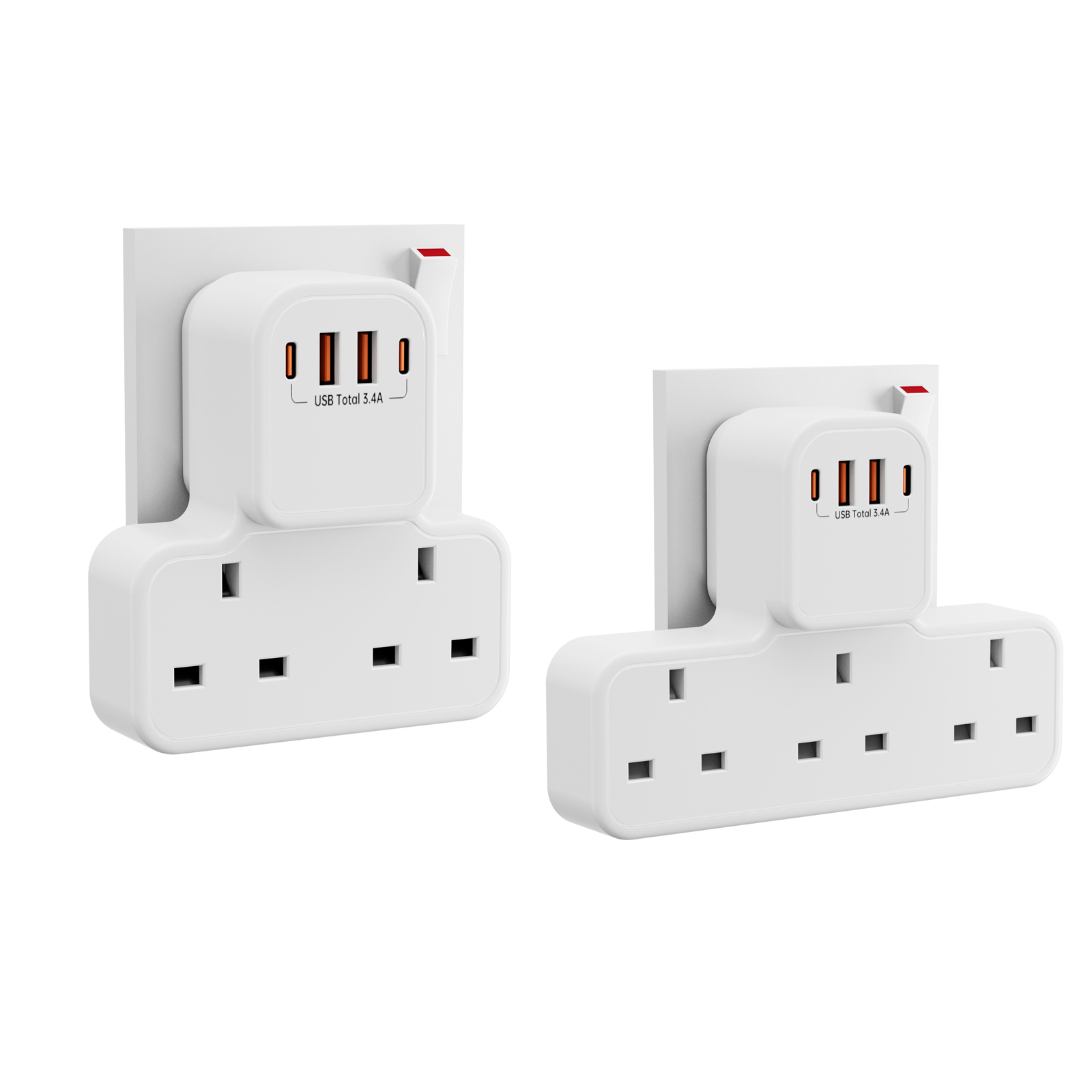 Electronics Gadgets For Home - ปลั๊กพ่วงติดผนัง 3250W แบบปลั๊กไฟอังกฤษ พร้อมตัวกรองสัญญาณไฟฟ้า มีช่องเสียบ USB-A